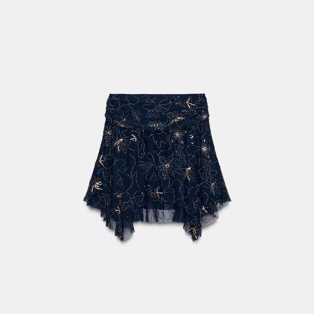 New Zara embroidered beaded skirt in blue - large